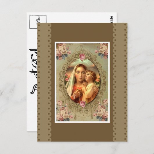 Virgin Mary Madonna Child Jesus Rosary Rozen Briefkaart (Voorkant / Achterkant)