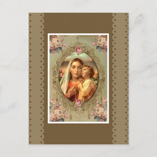 Virgin Mary Madonna Child Jesus Rosary Rozen Briefkaart (Voorkant)