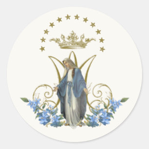 Virgin Mary Religious Elegant Floral Grace Classic Ronde Sticker