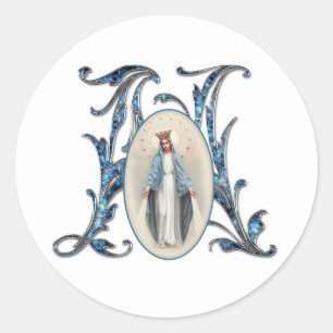 Virgin Mary Religious Elegant Floral Grace Classic Ronde Sticker