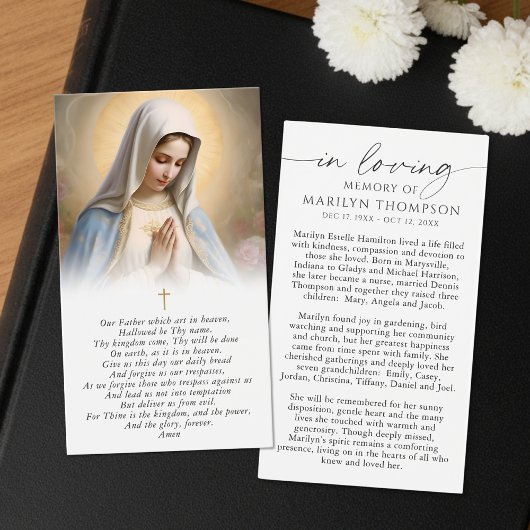 Virgin Mary The Lord's Prayer Memorial Prayer Card