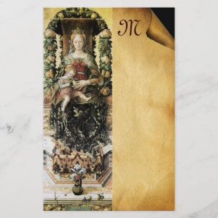 VIRGIN MET CHILD Parchment Monogram Briefpapier