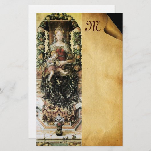 VIRGIN MET CHILD Parchment Monogram Briefpapier (Voorkant / Achterkant)