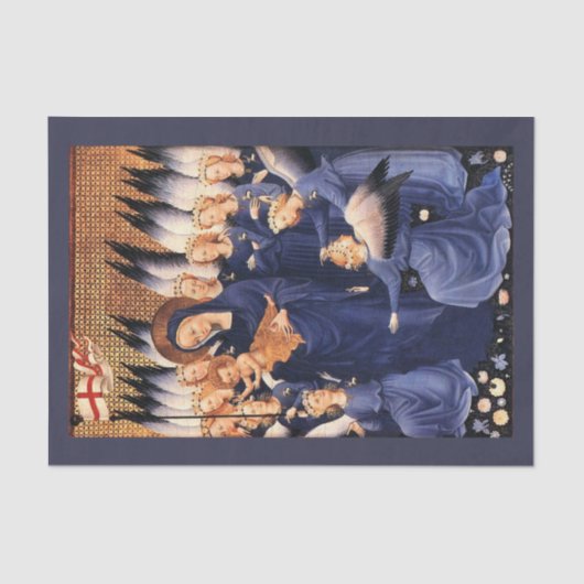 VIRGIN MET KIND, ANGELS, CHRISTMAS JOY PEACE LOVE TISSUEPAPIER (Voorkant)