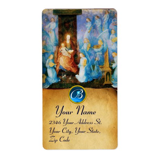 VIRGIN MET KIND - BEZORGDHEID VAN ANGELMONOGRAM ETIKET (Voorkant)