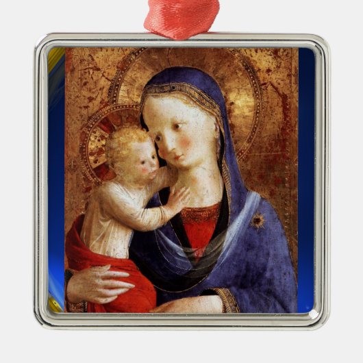 VIRGIN MET KIND, Blauwe Sapphire Metalen Ornament (Voorkant)