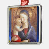 VIRGIN MET KIND, Blauwe Sapphire Metalen Ornament (Links)