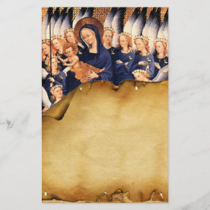 VIRGIN MET KIND EN ANGELS ANTIEK PARCHCHMENT BRIEFPAPIER