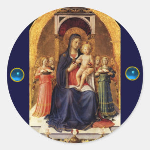 VIRGIN MET KIND EN ANGELS, blauw saffier Ronde Sticker
