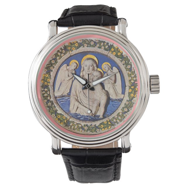 VIRGIN MET KIND EN ANGELS Rond Horloge (Voorkant)