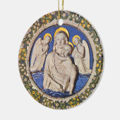 VIRGIN MET KIND EN ANGELS Rondblauw saffier Keramisch Ornament (Links)