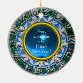 VIRGIN MET KIND EN ANGELS Rondblauw saffier Keramisch Ornament (Achterkant)