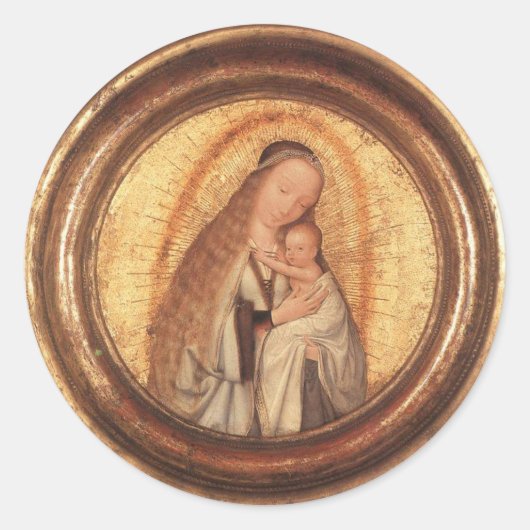 VIRGIN MET KIND RONDE STICKER (Voorkant)