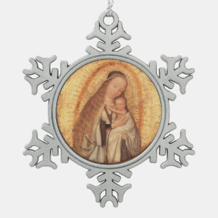 VIRGIN MET KIND TIN SNEEUWVLOK ORNAMENT