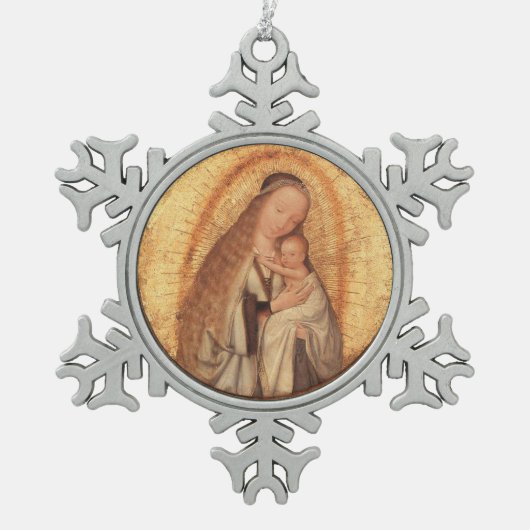 VIRGIN MET KIND TIN SNEEUWVLOK ORNAMENT (Voorkant)