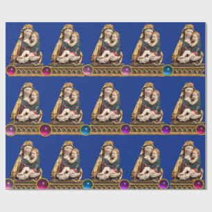 VIRGIN MET KINDERblauw kerstfeest Cadeaupapier