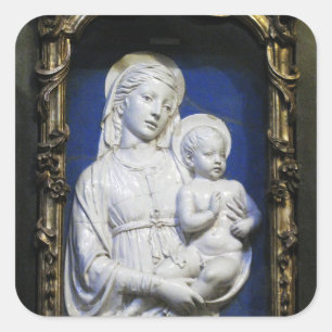 VIRGIN MET KINDEREN, Blauw Wit Kerstfeest Vierkante Sticker
