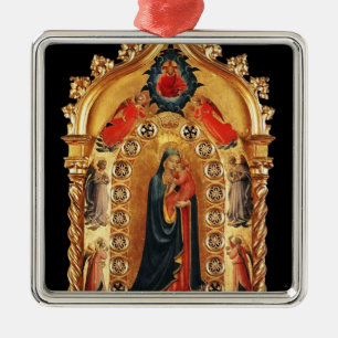 VIRGIN MET KINDEREN EN ANGELS GOLD SACRED ART ICON METALEN ORNAMENT