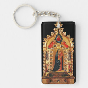 VIRGIN MET KINDEREN EN ANGELS GOLD SACRED ART ICON SLEUTELHANGER