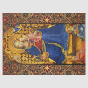 VIRGIN MET KINDEREN EN ANGELS, Red Blue Gold Xmas Tissuepapier