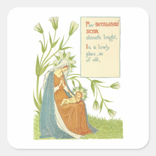 Virgin moeder Mary Baby Jesus Garden bloemen Kunst Vierkante Sticker