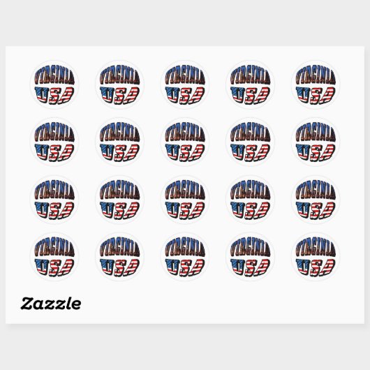 Virginia Afbeelding and USA Text Ronde Sticker (Vel)