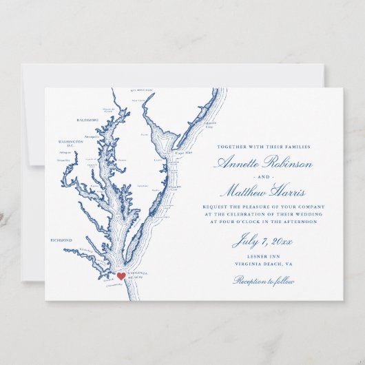 Virginia Beach all-in-one QR-code RSVP Bruiloft Kaart (Voorkant)