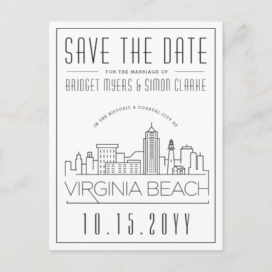 Virginia Beach bruiloft | Skyline De datum opslaan Briefkaart (Voorkant)