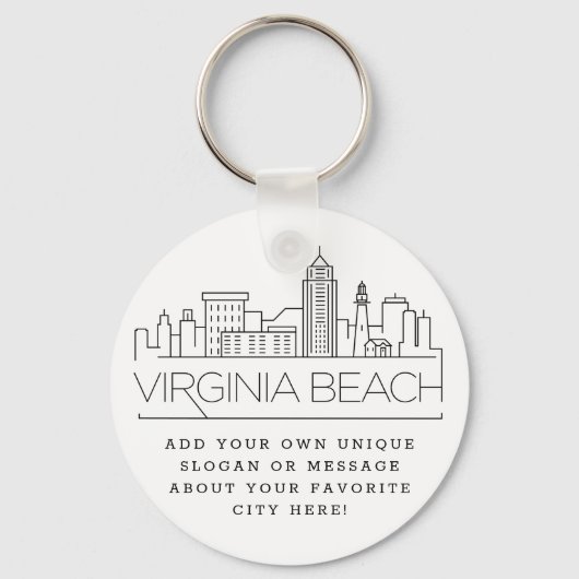 Virginia Beach Stylized Skyline | Aangepaste sloga Sleutelhanger (Voorkant)