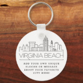Virginia Beach Stylized Skyline | Aangepaste sloga Sleutelhanger (Voorkant)