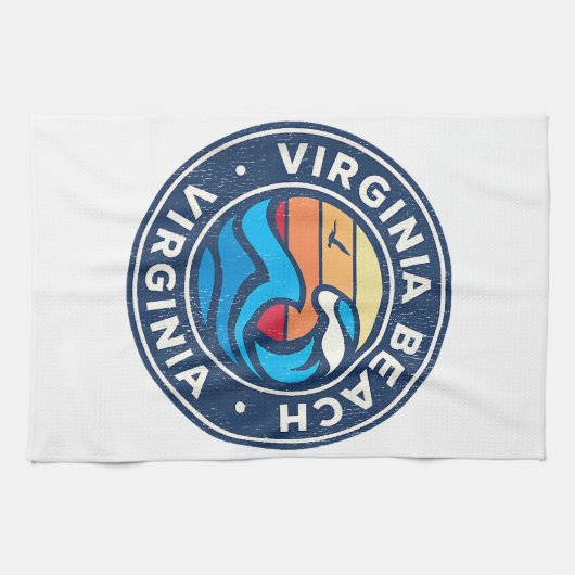 Virginia Beach Virginia VA Nautical Waves Theedoek (Horizontaal)