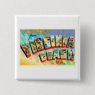 Virginia Beach Virginia VA Vintage Travel Briefkaa Vierkante Button 5,1 Cm