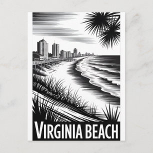 Virginia Beach Virginia Zwart Wit Houtsnede Silhou Feestdagenkaart