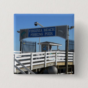 Virginia Beach Vissen Pier Vierkante Button 5,1 Cm