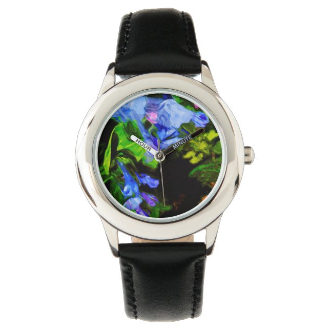 Virginia Bluebell Wildflower Impressionist Horloge (Voorkant)