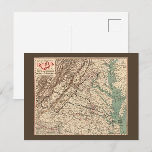 Virginia Civil War Battlefields Map, 1895 Briefkaart (Voorkant / Achterkant)