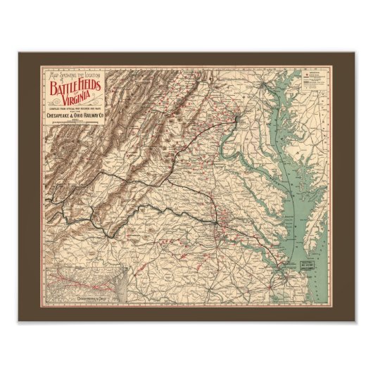 Virginia Civil War Battlefields Map, 1895 Foto Afdruk (Voorkant)