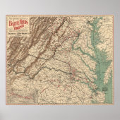  Virginia Civil War Battlefields Map, 1895 Poster (Voorkant)