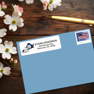 Virginia Flag met State Flower Dogwood Etiket