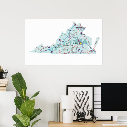 Virginia Interstate Map Print (Thuiskantoor)