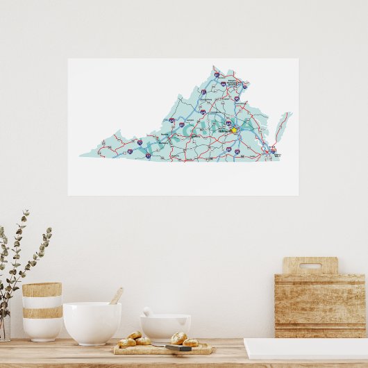 Virginia Interstate Map Print (Keuken)