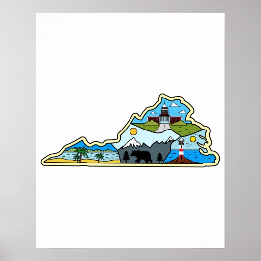Virginia Map Chesapeake Charlottesville Lynchburg Poster (Voorkant)