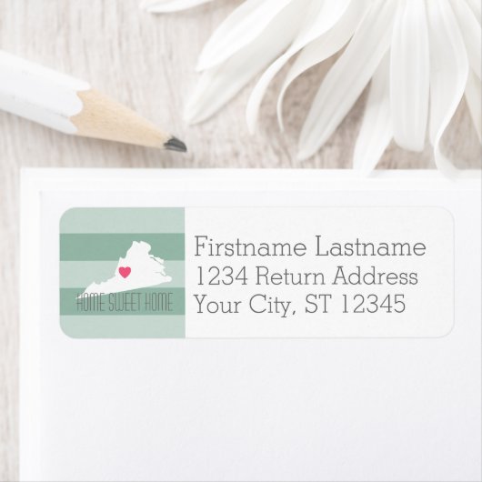 Virginia Map Home State Love met Custom Heart Etiket (Insitu)