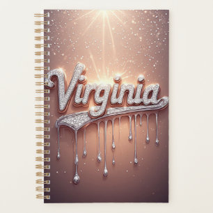 Virginia Naam in Roze Goud Druppelende Metalliek Planner