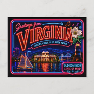 Virginia Neon Staat Retro Vintage Briefkaart