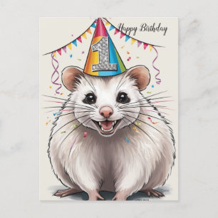 Virginia opossum met verjaardagshoed  briefkaart