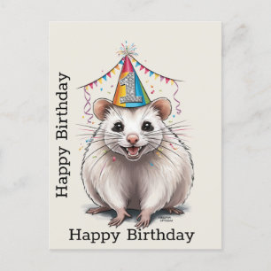 Virginia opossum met verjaardagshoedje briefkaart