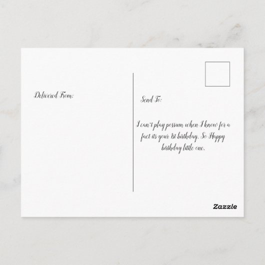 Virginia opossum met verjaardagshoedje  briefkaart (Achterkant)