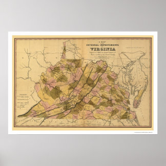 Virginia Railroad & Town Map 1848 Poster