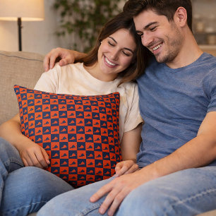 Virginia Silhouette Checker Patroon Blauw Oranje Kussen